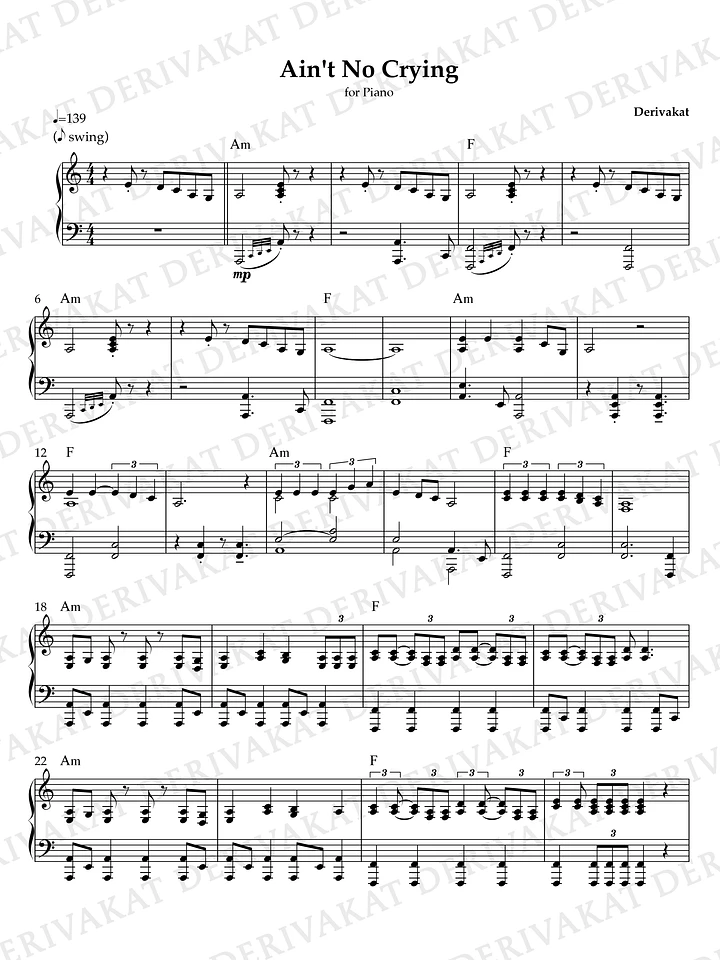 Ain't No Crying - Sheet Music for Piano product image (1)
