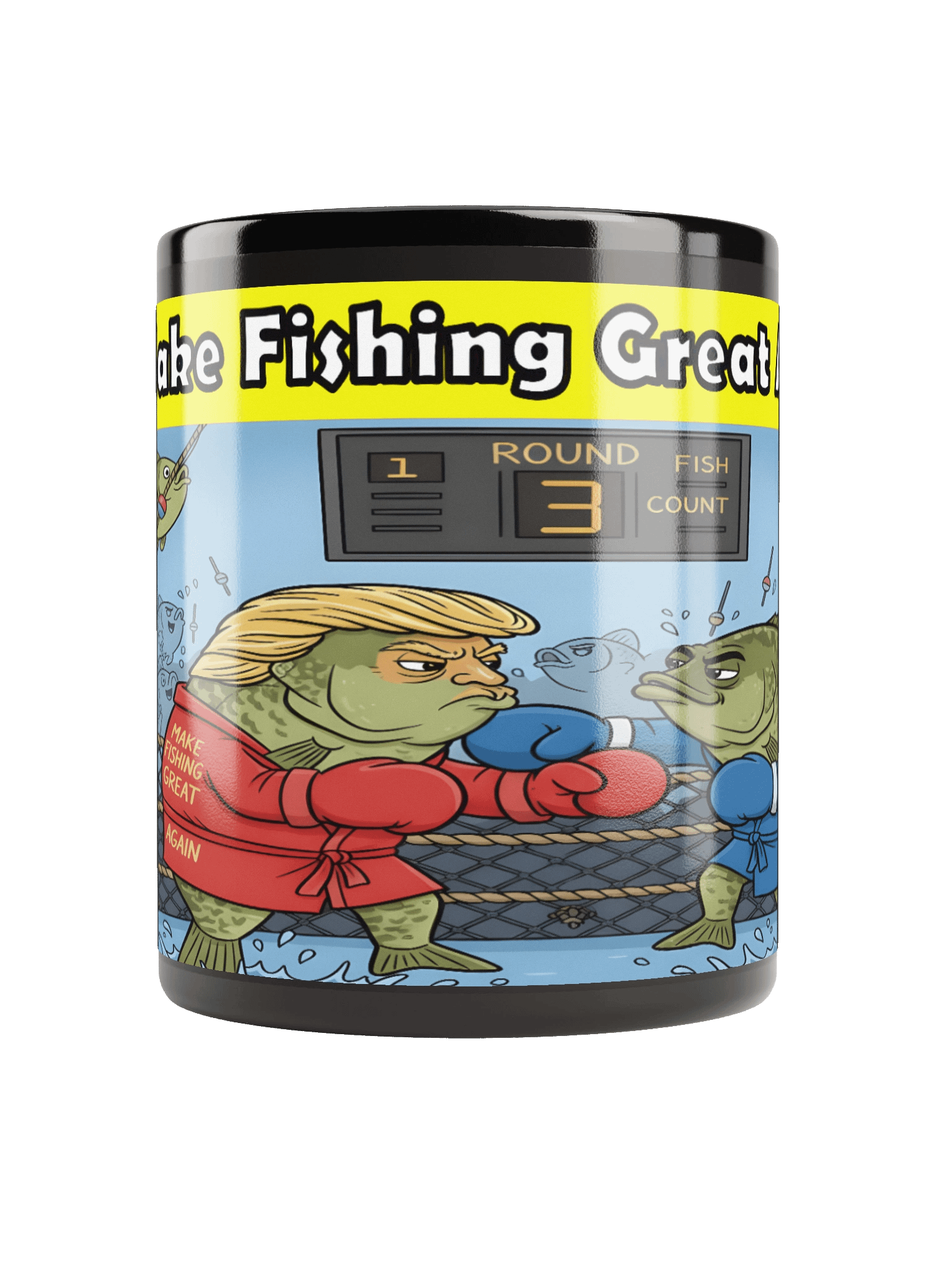 Political Fish Boxing Black Glossy Mug product image (10)