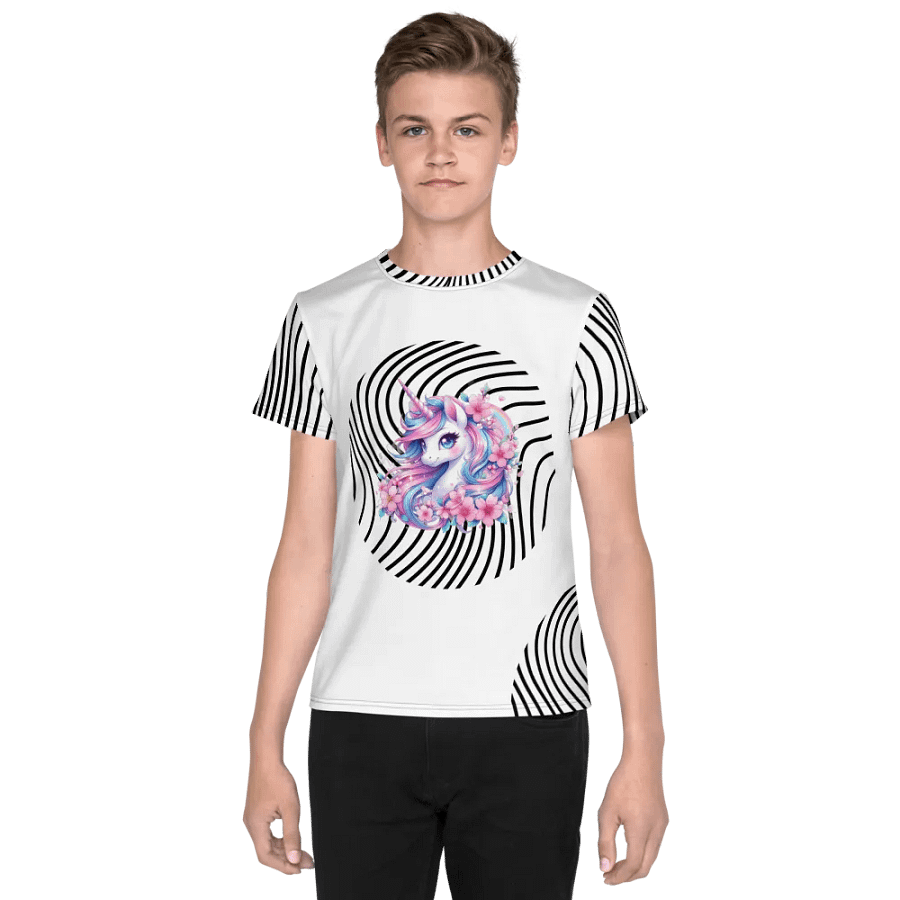 KIDS- GIRL TEE -Black Groovy line with Unicorn design- All-Over Print Youth Crew Neck T-Shirt product image (1)