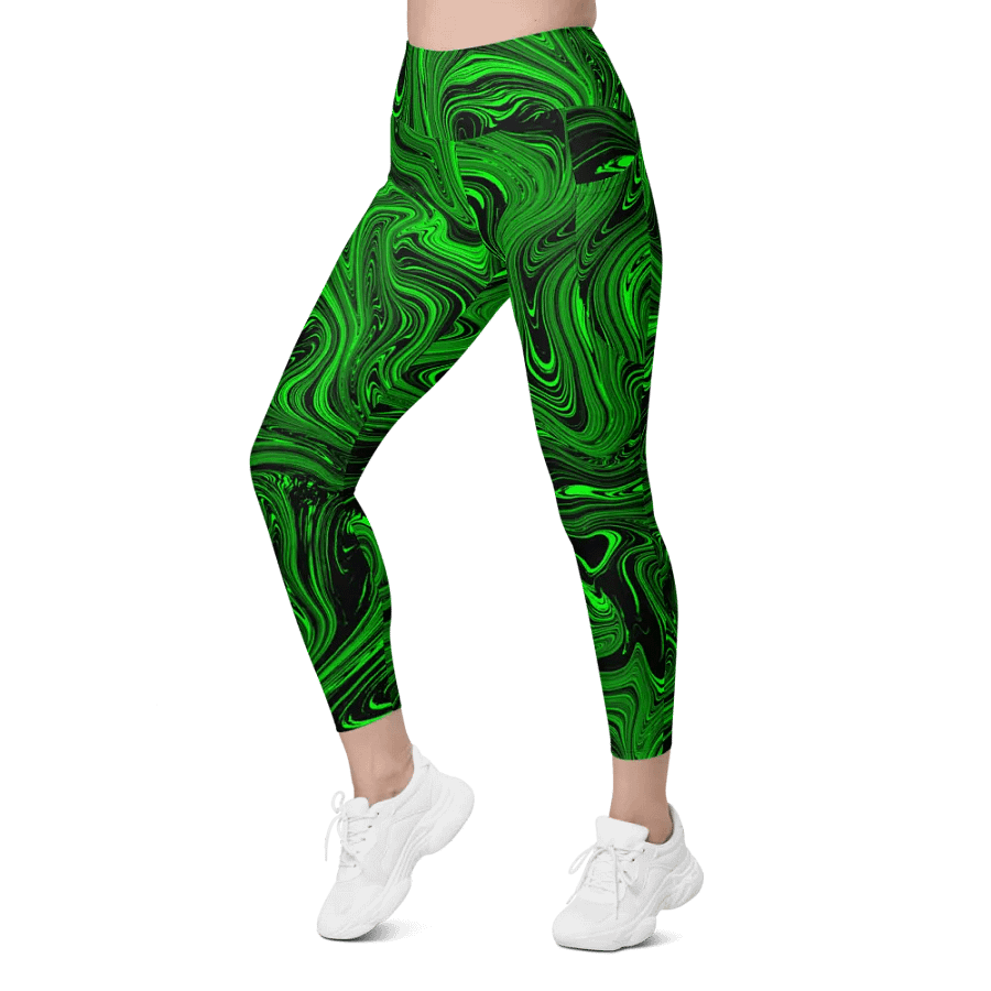Leggings with Pockets - Green and Black Fluid Swirls product image (3)