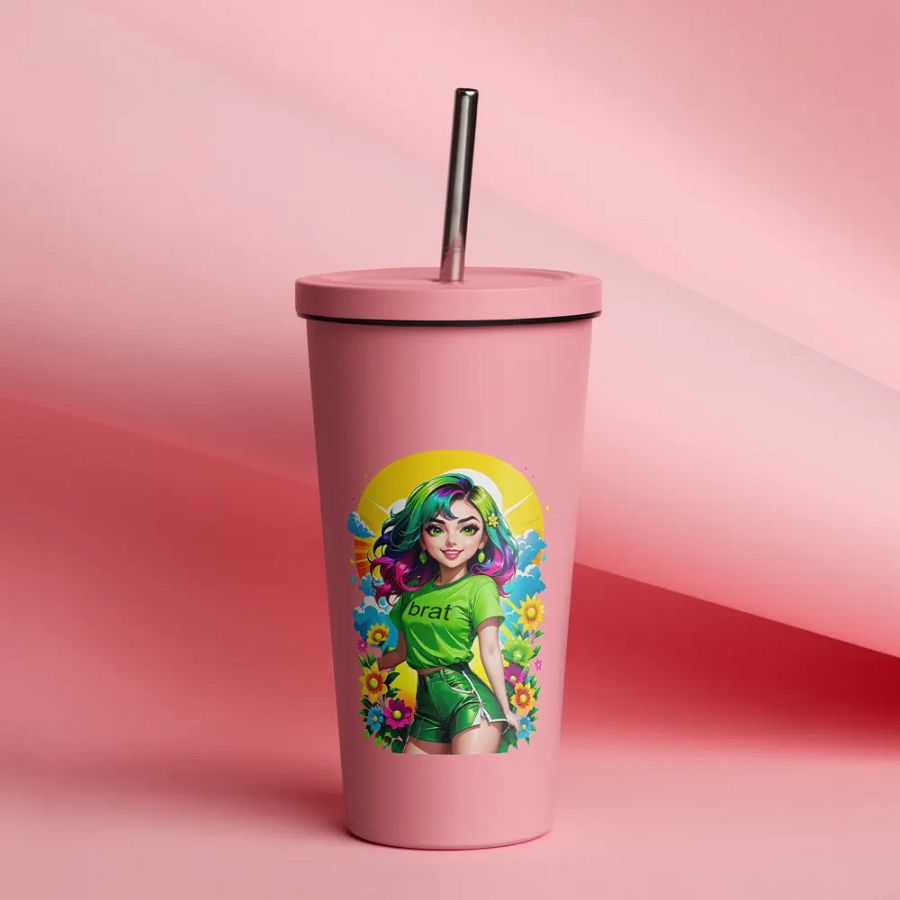 Brat 20 oz Tumbler Cup - Pink - Insulated Tumbler with a Straw v3 product image (12)
