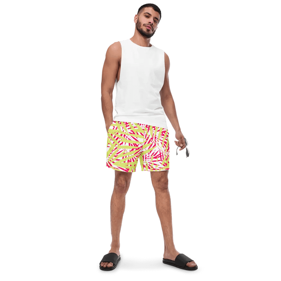 Mens swim trunks tropical yellow and orange   palm leaves design. Fresh and trendy ideal for summer product image (4)
