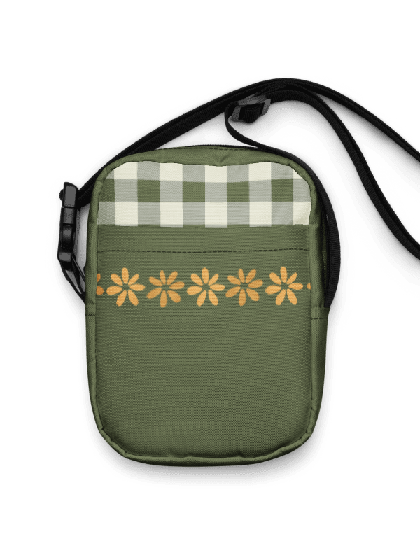 Green & Cream Gingham Crossbody Bag with Flowers – Boho Checkered Purse product image (1)