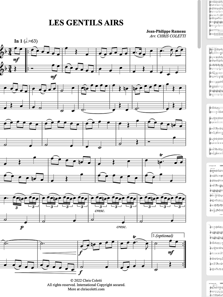 Trumpet Duet: LES GENTIL AIRS by Jean-Philipe Rameau product image (1)