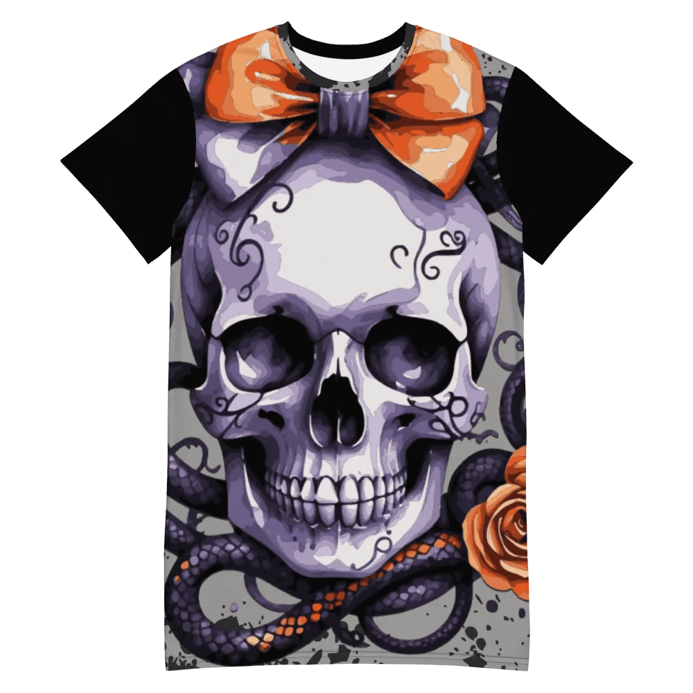 Spooky Coquette Style Skull T-Shirt Dress product image (11)