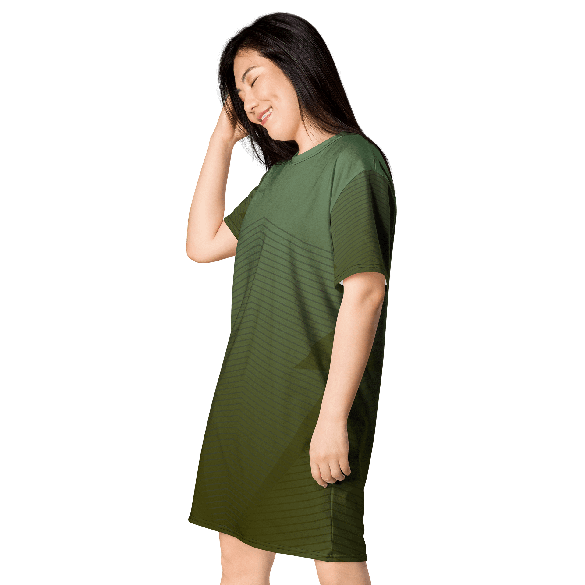Exclusive Gradient Green T-Shirt Dress with Diagonal Wave Pattern - Oversized Fit product image (3)