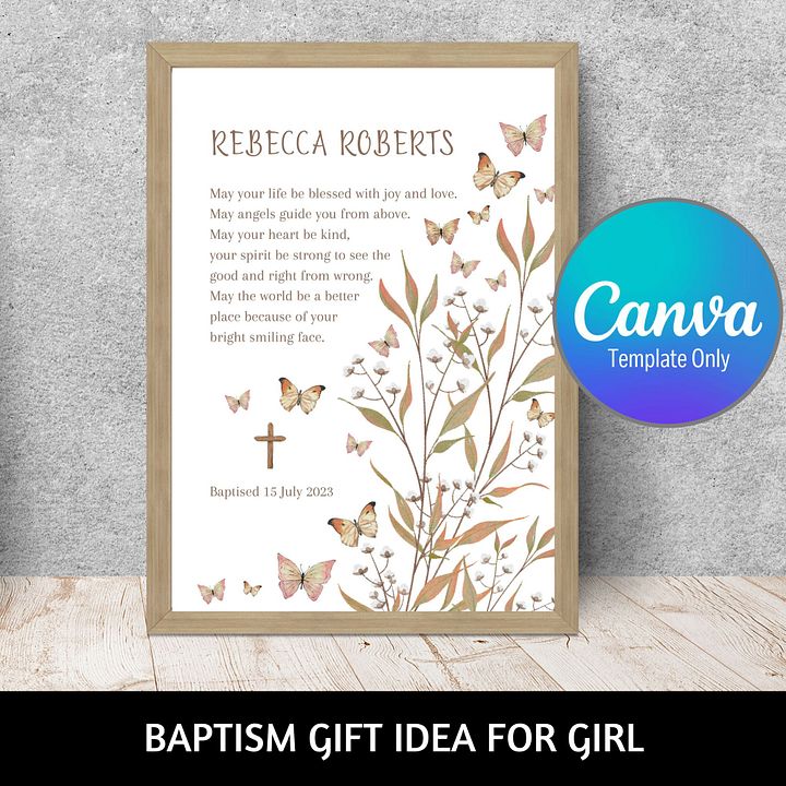 Wild Flowers and Butterflies Baptism Canva Template product image (1)