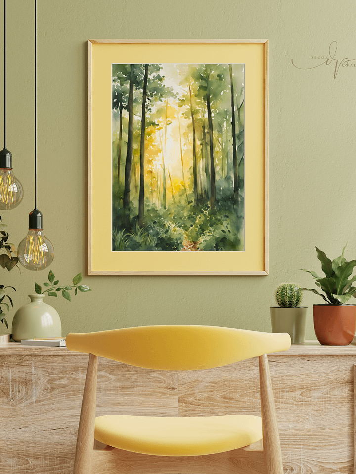 Watercolour Painting Printable Wall Art of FOREST SUN product image (1)