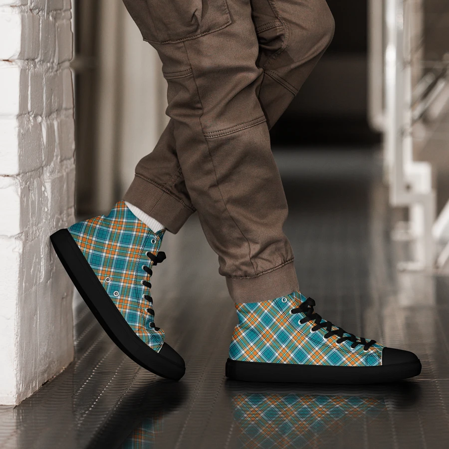 Turquoise and Orange Sporty Plaid Men's High Top Shoes product image (16)
