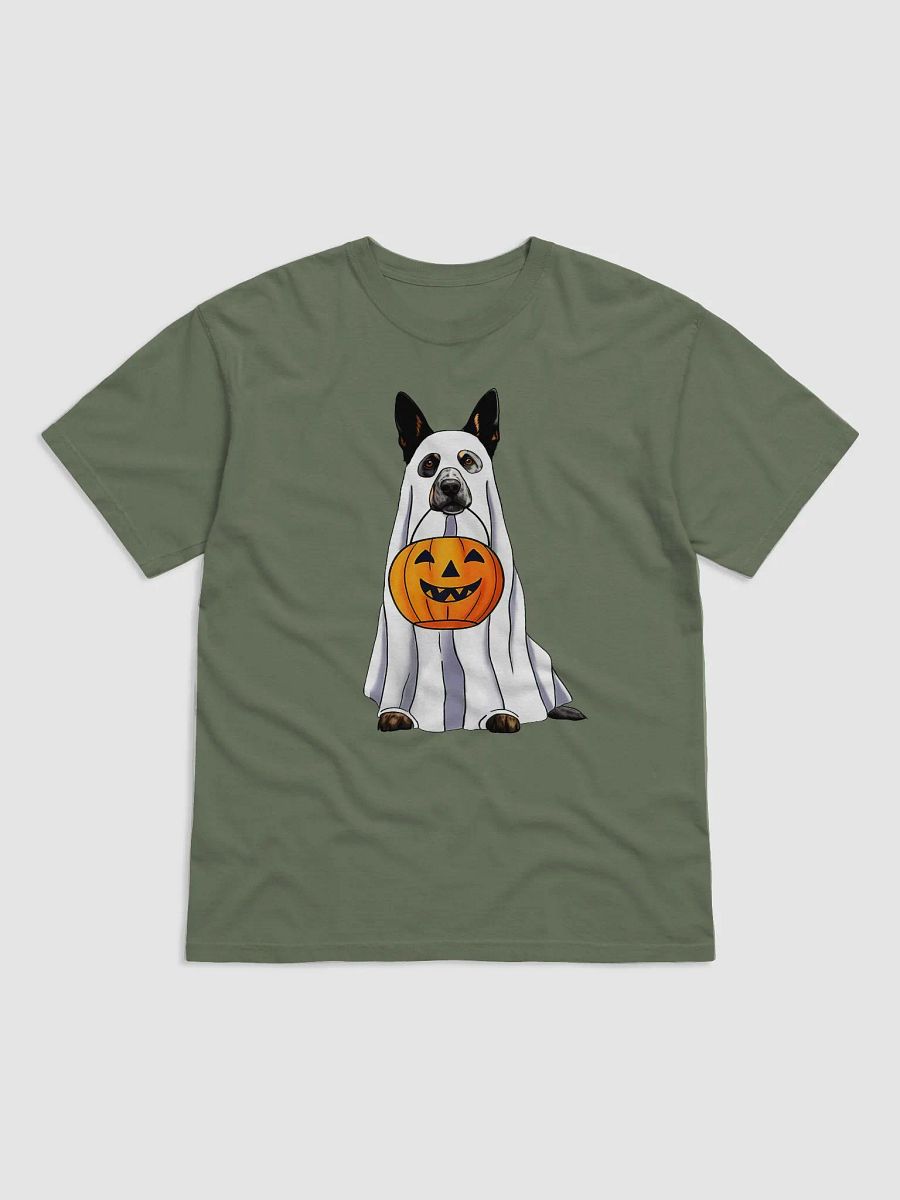 Australian Cattle Dog Halloween Tee | Funny Halloween Blue Heeler Wearing a Ghost Costume with Pumpkin Basket product image (2)