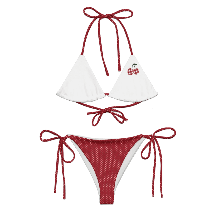 Gingham Cherry Low Rise Cheeky String Bikini With Red Polka Dot Bottoms product image (8)