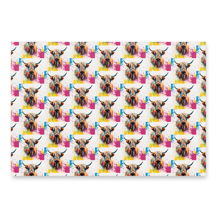 Multi Coloured Paint Splash Highland Cow Wrapping Paper product image (3)