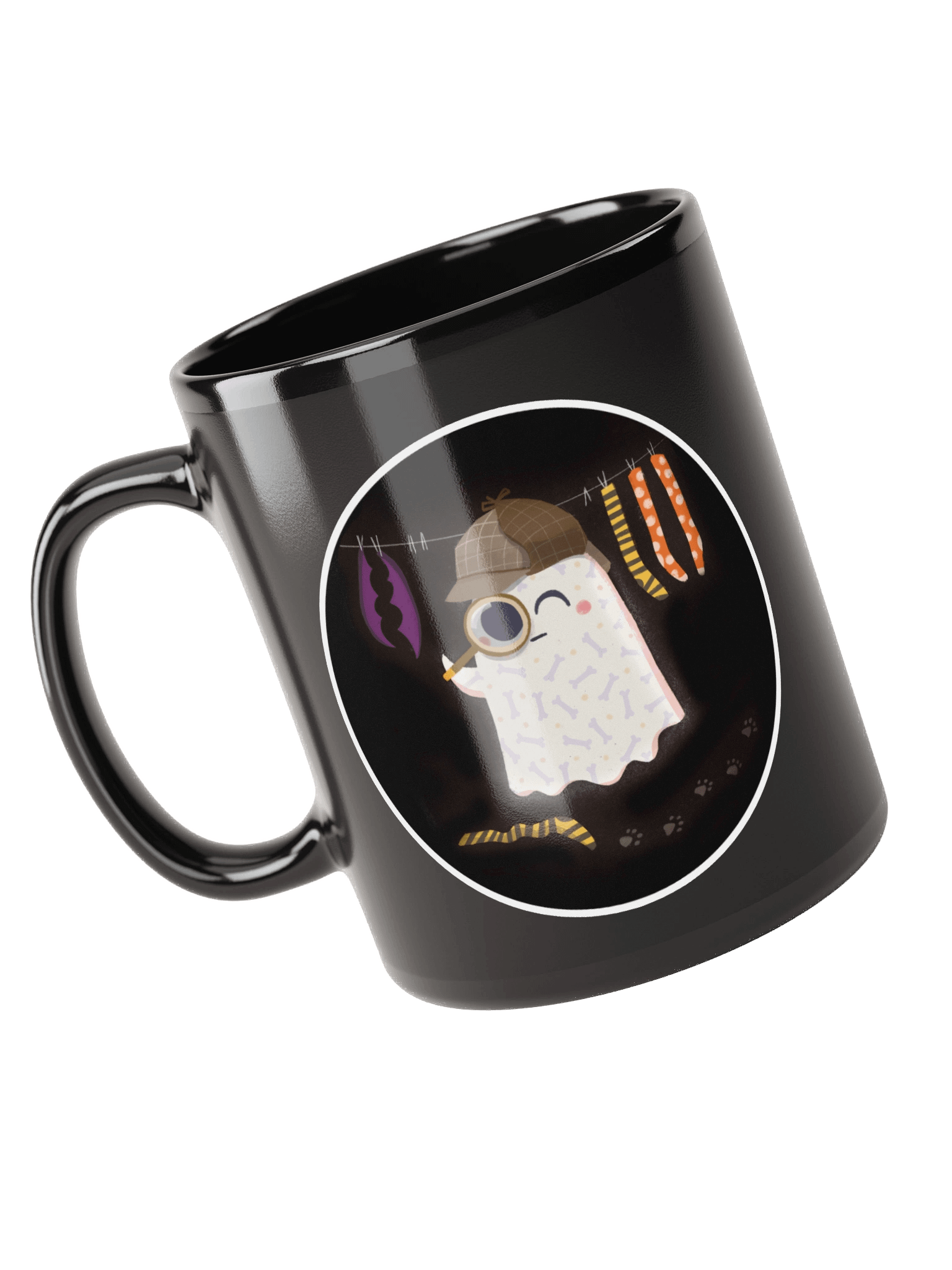 Little Ghost Sherlock Bones - Black Ceramic Mug product image (3)