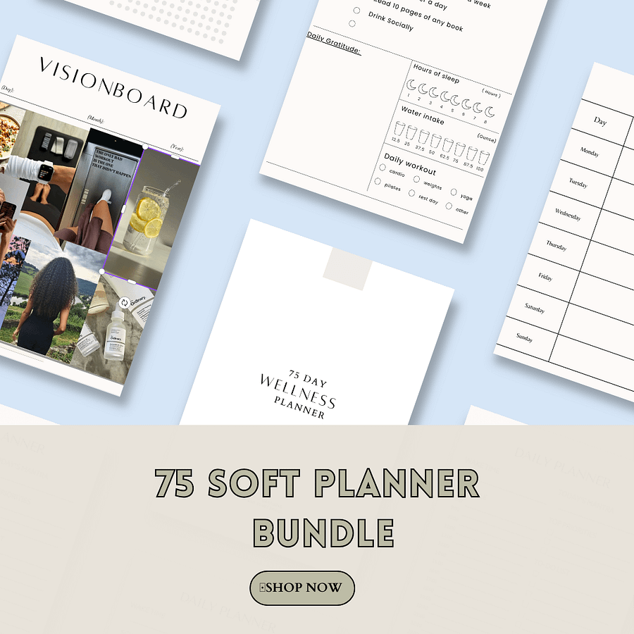 75 Soft Challenge Digital Planner | Wellness and Fitness Planner, Vision Board and Daily Schedule, Weekly Workout and Reflection Pages product image (4)