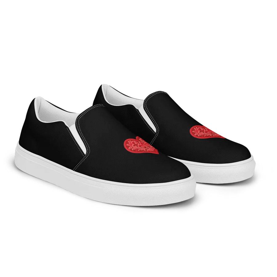 Red Heart Black Canvas Women's Slip-On Shoes product image (12)