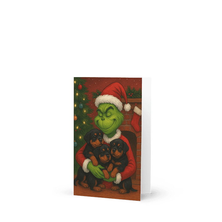 Grinch & Rottweiler puppies Festive Greeting Card product image (1)
