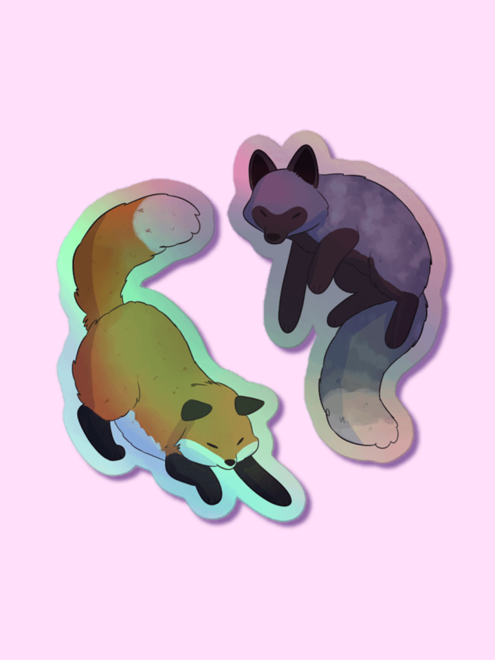 Whimsical Fox Duo Holographic Sticker Sheet product image (1)