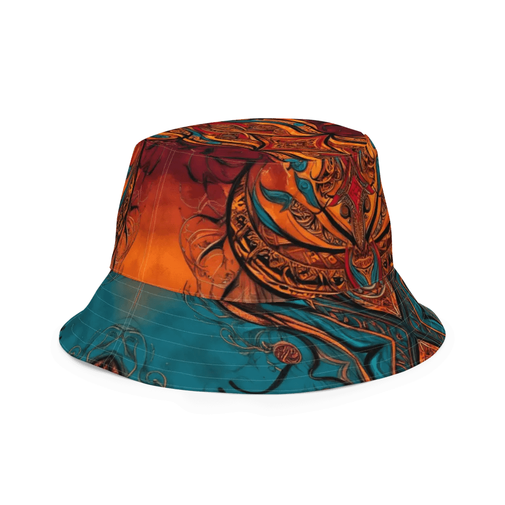 Reversible Burnt Orange & Teal Mandala Inspired Painted Bucket Hat product image (10)