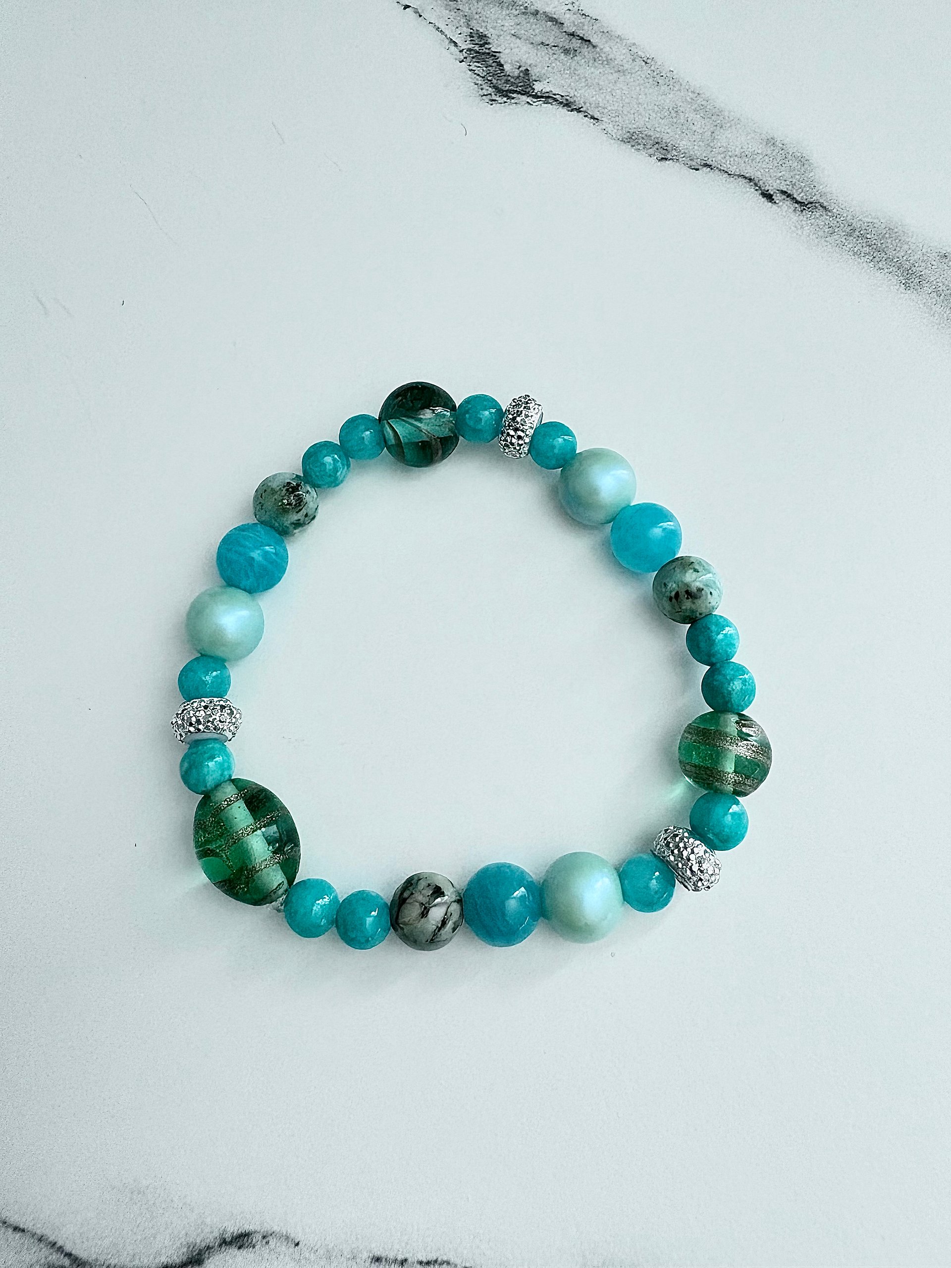 MFD-00068 | Tidepool Treasure Beaded Bracelet | Seafoam, Aqua & Turquoise | Handmade 7.5" Coastal Charm by Monique Faella Designs™ product image (1)