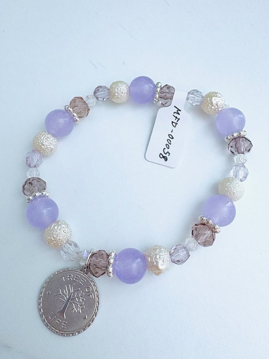 Tree of Life Charm, Purple Beaded Stretch Bracelet | Handmade 8" Stretch Bracelet | Coastal Charm Jewelry by Monique Faella Designs™ | MFD-00058 product image (6)