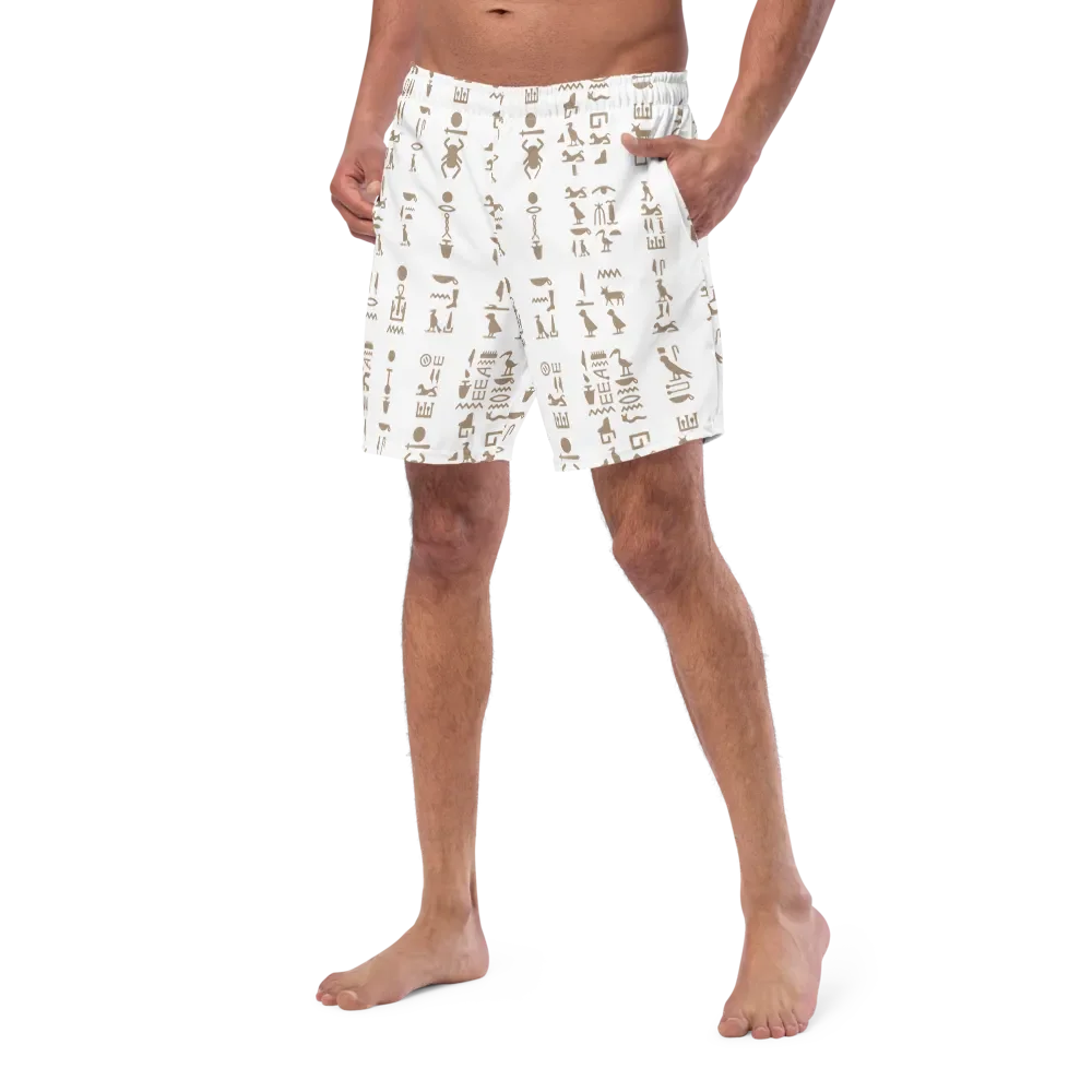 Isis White Hieroglyphs Detail All-Over Swim Trunks product image (2)