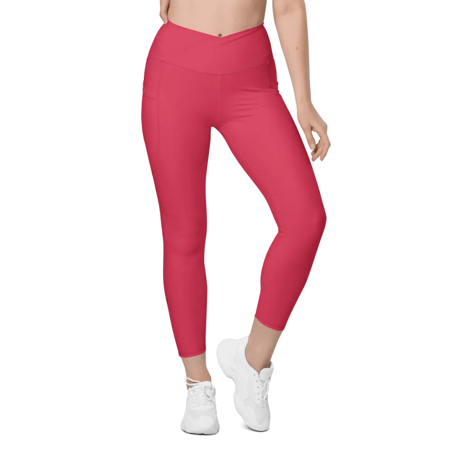 Plain Muted Red Light Summer Women's High Waisted Premium Crossover Leggings with Pockets by Treasure Pie product image (2)