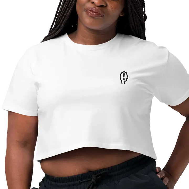 EXCLAIMING MENTALLY (L.C. black) embroidered cotton crop top product image (14)