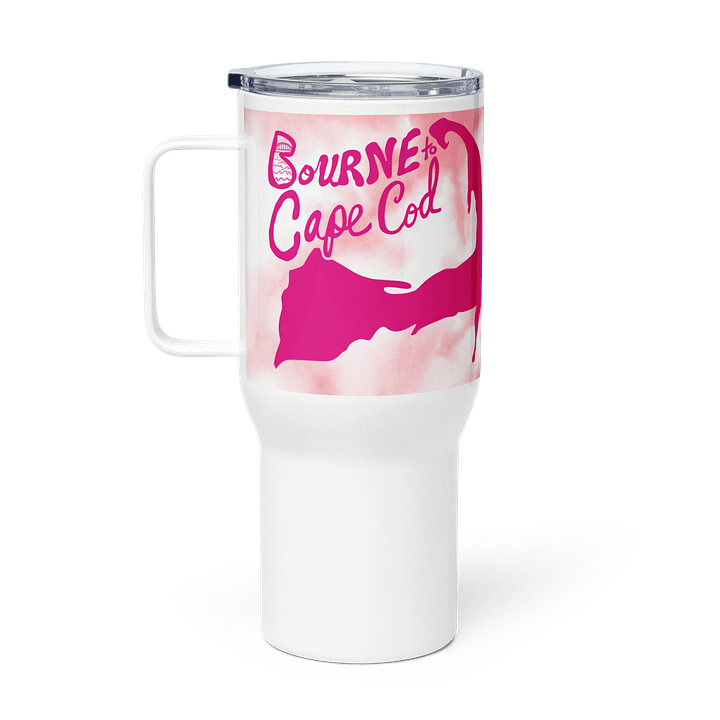 BOURNE to Cape Cod™ | Allcolor 267 | Stainless Steel Travel Mug with Handle | Insulated, Spill-Proof, Coastal Adventure Style | Pink Logo on Pink Tie-Dye product image (2)