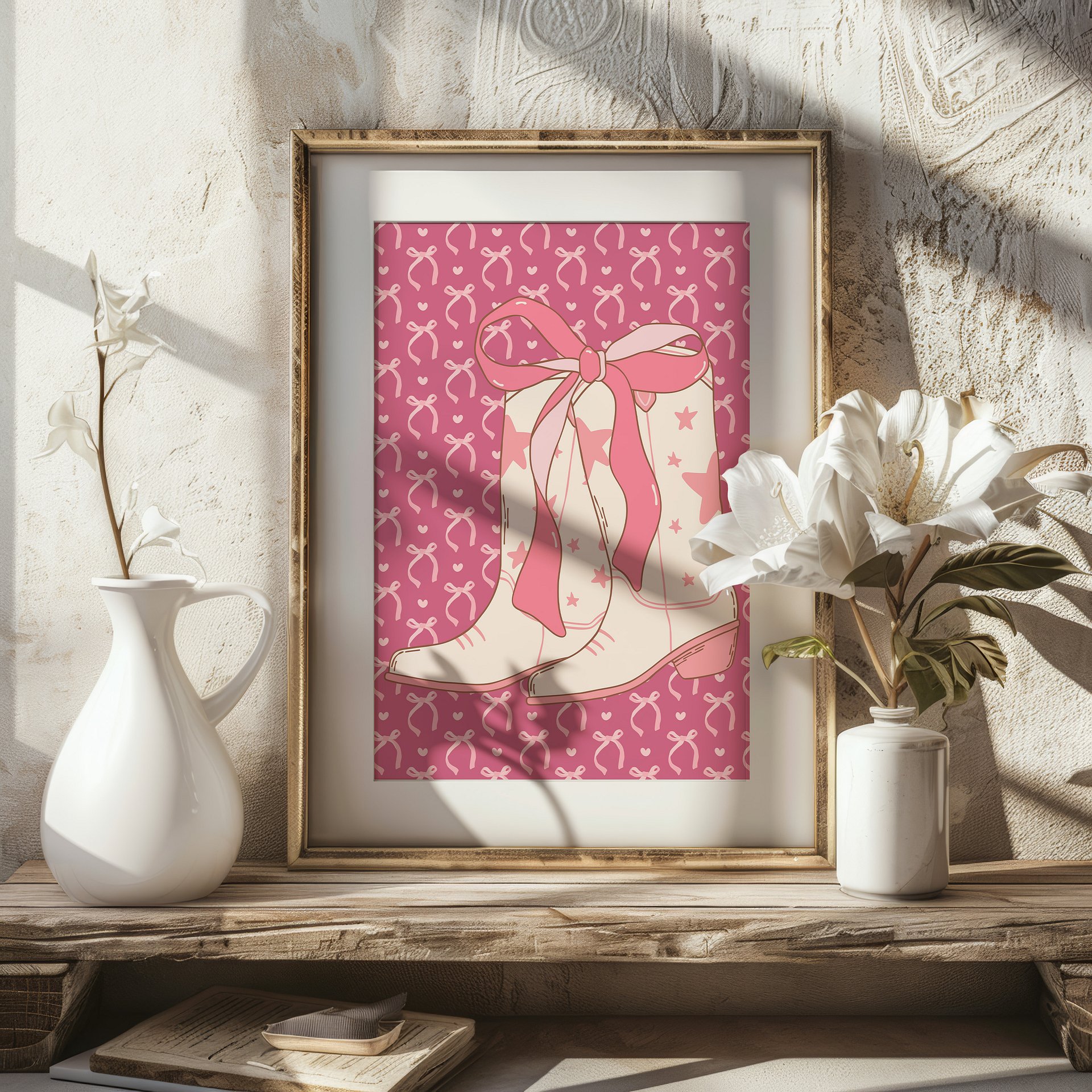 Cowgirl Boots with Pink Ribbon Coquette Art Print product image (21)