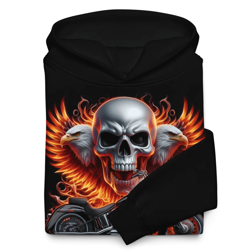 Flaming Skull Motorcycle Unisex Hoodie #12 product image (10)
