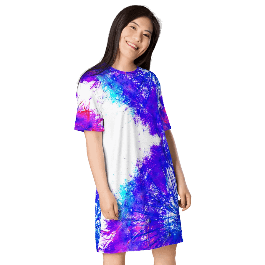 Abstract Bright Neon Dandelion Seeds T Shirt Dress product image (6)