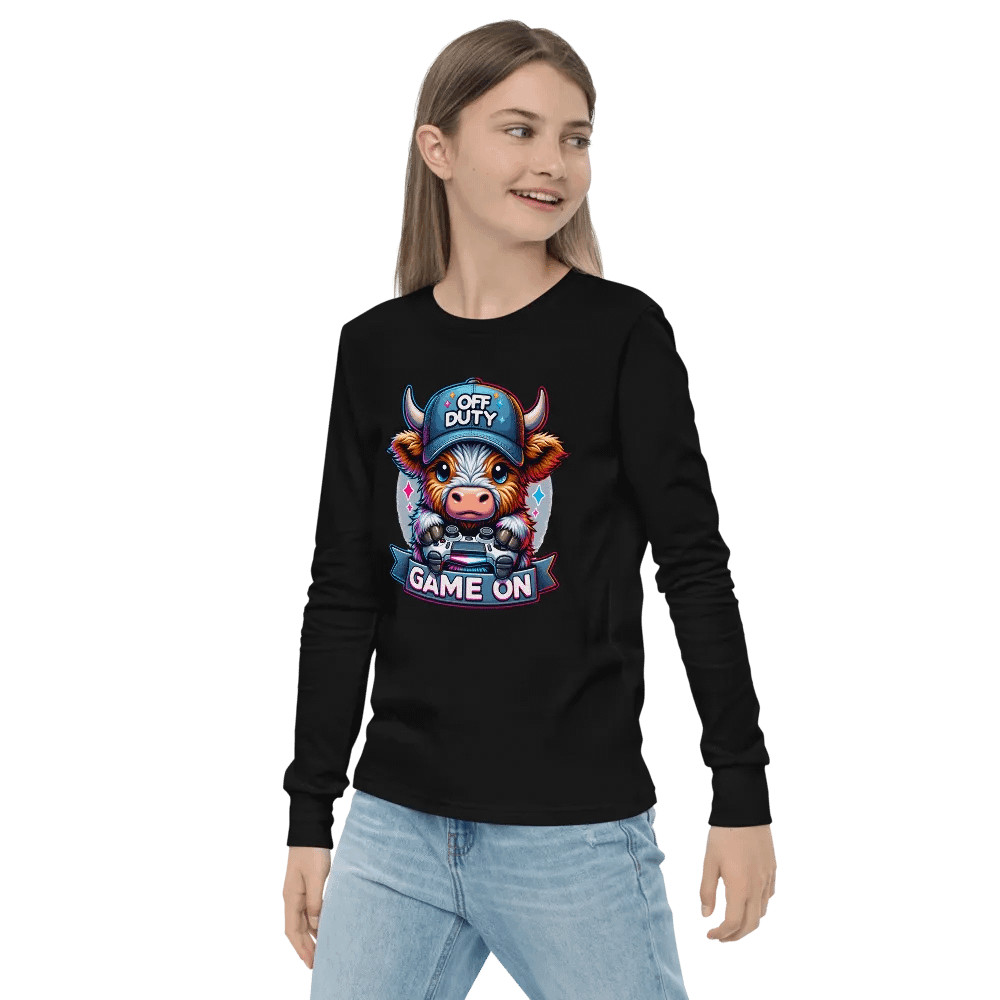 Off Duty Gaming Cow Youth Long Sleeve T-Shirt product image (7)