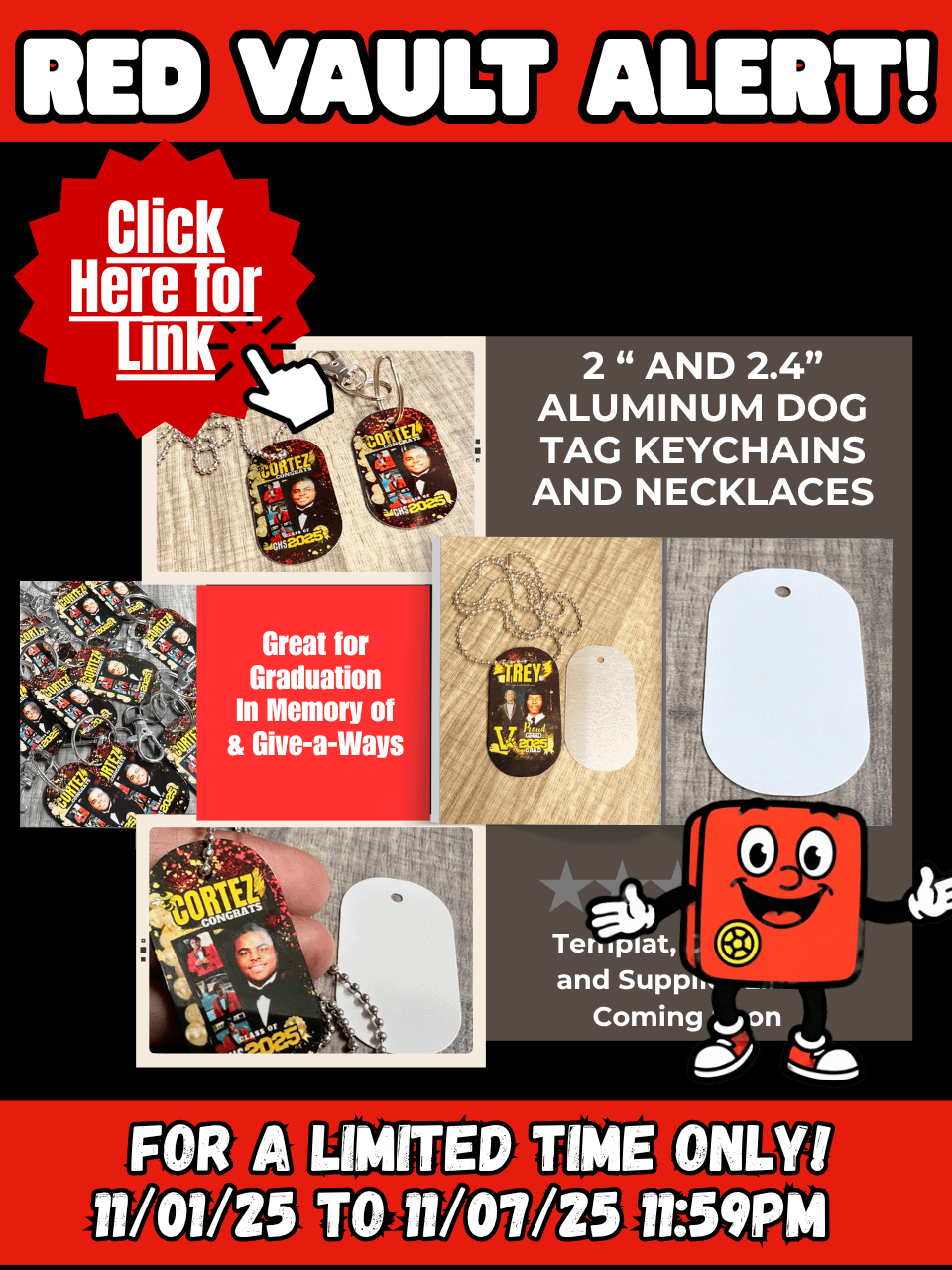 Red Vault Alert - Dog Tag Templates Editable in Canva - DIY Video Included product image (1)