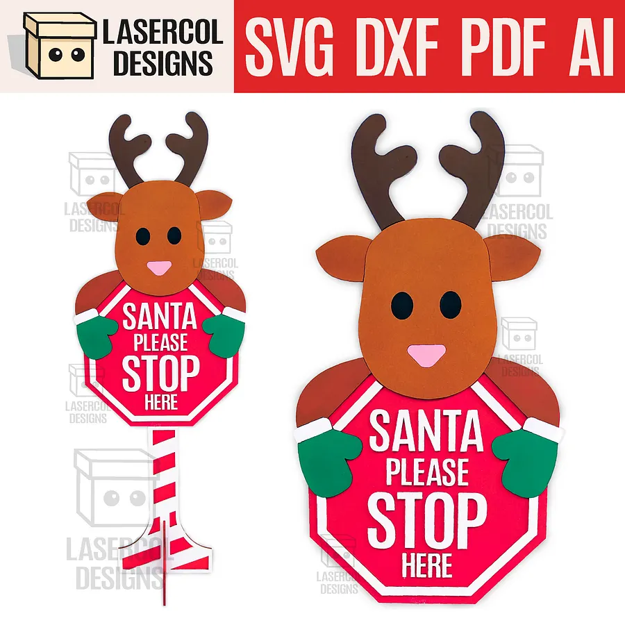 Santa Please Stop Here Sign (Reindeer) - Laser Cut Files product image (1)