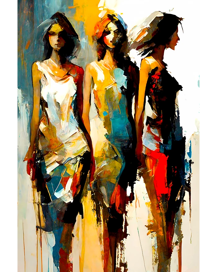 Abstract Elegance: Stylized Trio of Women Modern Fashion Sense Matte Poster product image (1)