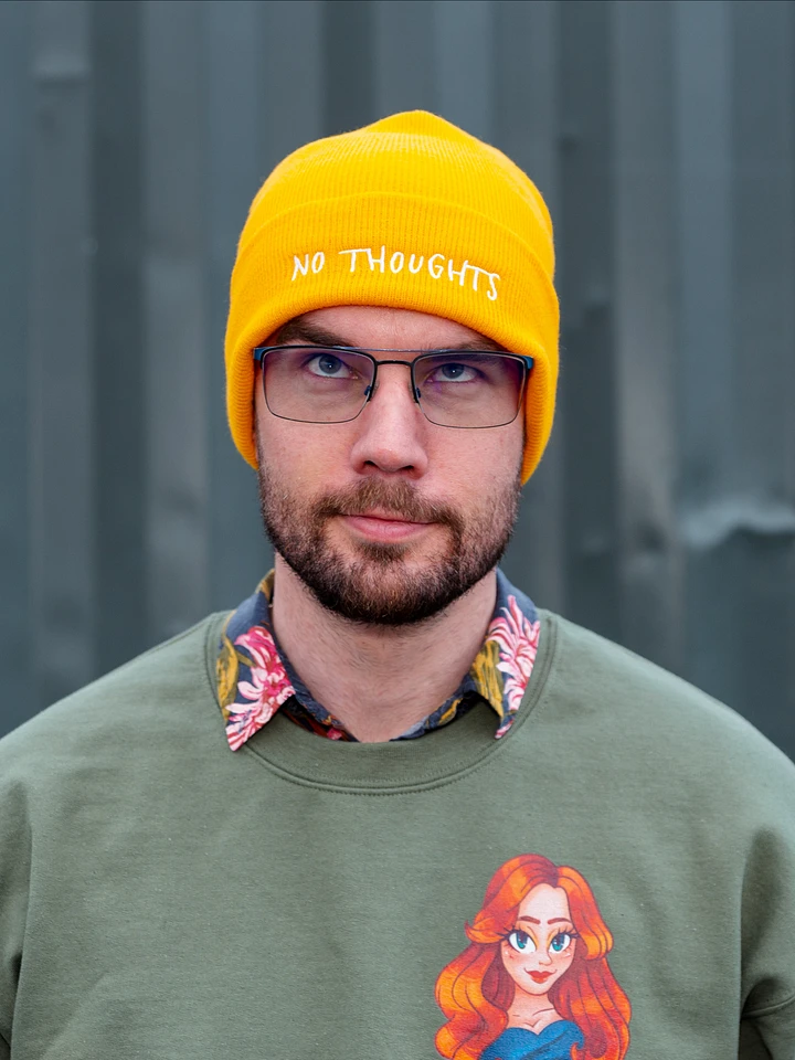 no thoughts embroidered cuffed beanie product image (1)