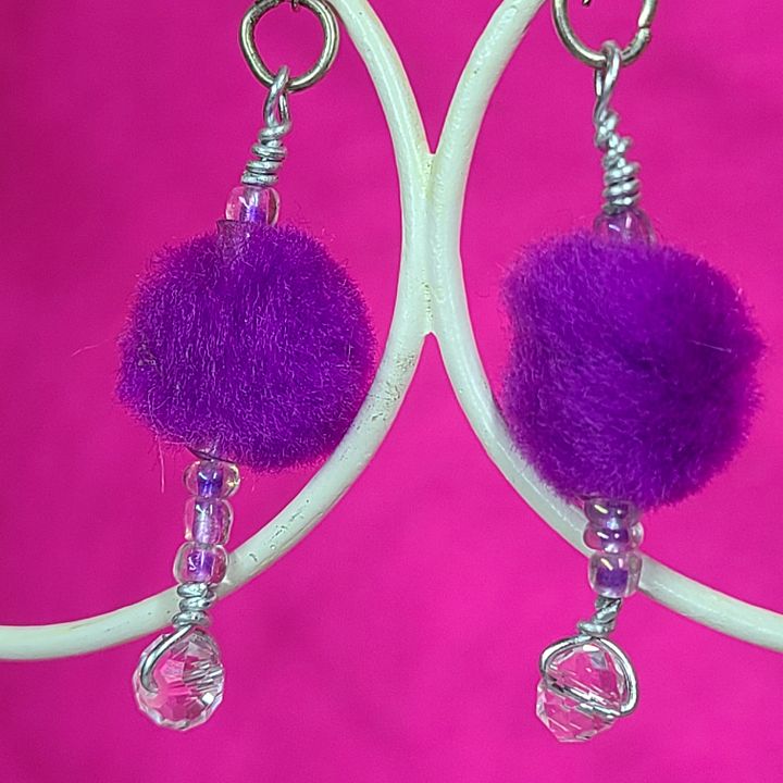 Purple Pom-Pom Rhinestone wire wrapped Earrings product image (2)