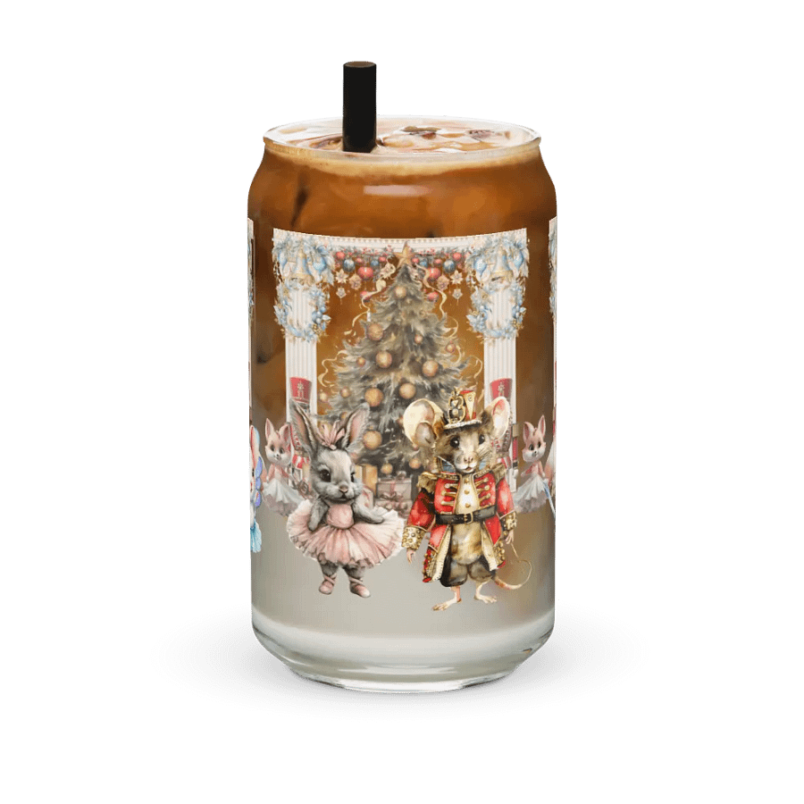 The Enchanted Nutcracker Ballet Glass Can Tumbler | 16oz BPA-Free Sipper with Bamboo Lid & Straw | Ballet-Themed Christmas Drinkware product image (6)