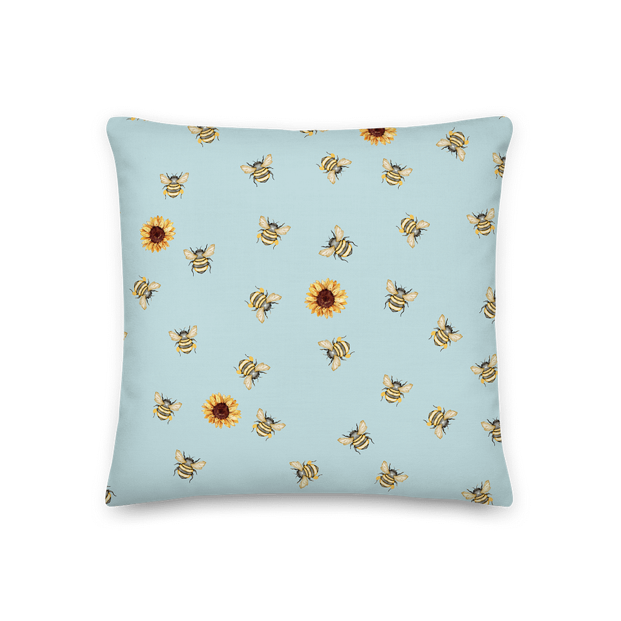 Sunflower & Bees Blue Premium Pillow/Sonnenblume & Bienen Premium Kissen product image (1)
