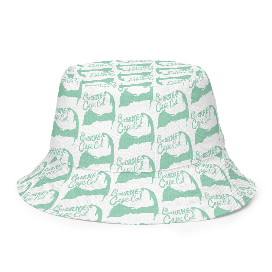 Adults Unisex | Reversible Bucket Hat | BOURNE to Cape Cod™ x BRN.2C.C.™ All-Over Logo Print | Coastal Style Sun Hat | Vista Blue Green & White product image (8)