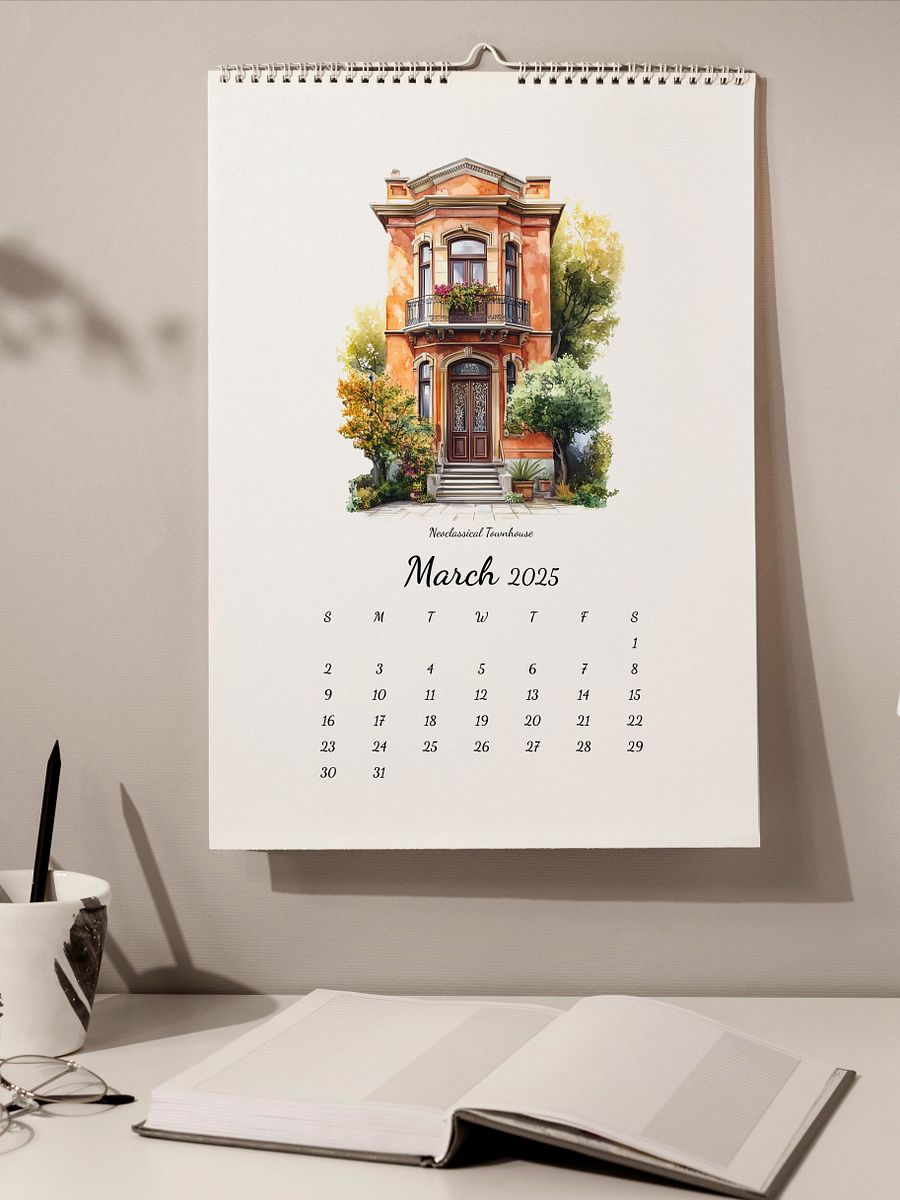 2025 Calendar For House Lovers | Minimal Watercolor Calendar | Wall Art | Minimal Digital Art | House Illustration | Home Decor | Gift Idea product image (3)