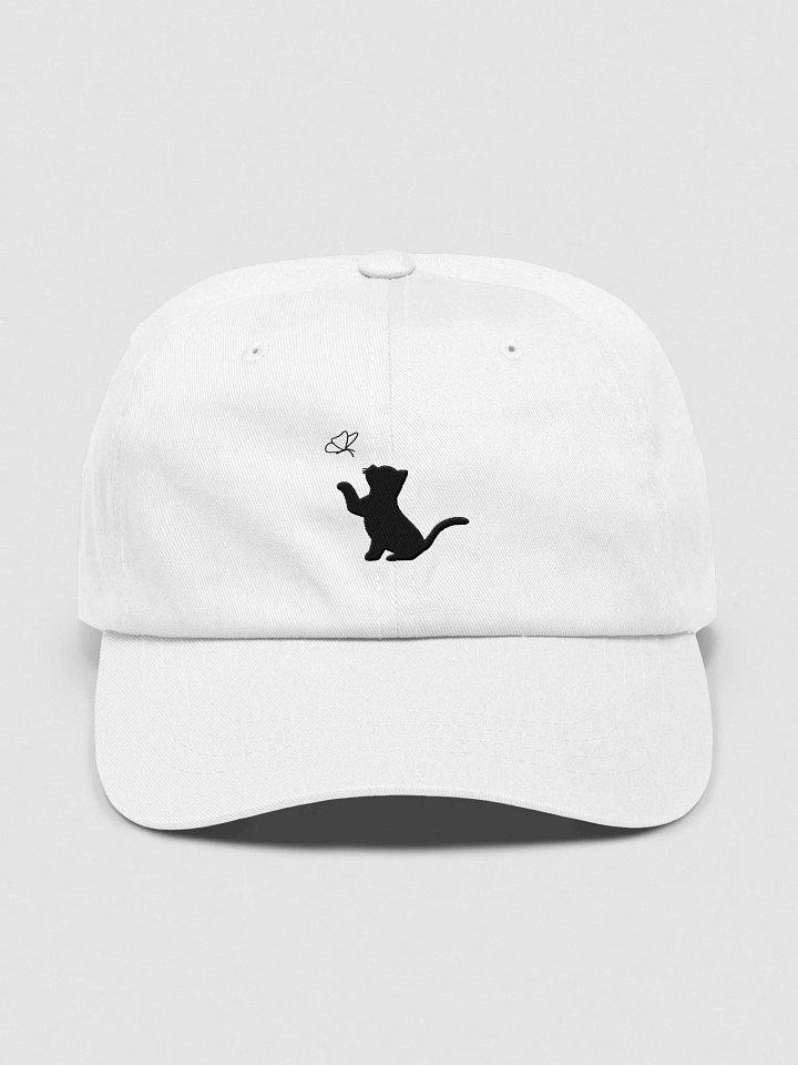 Outline Kitten and Butterfly Embroidered White Cap product image (1)