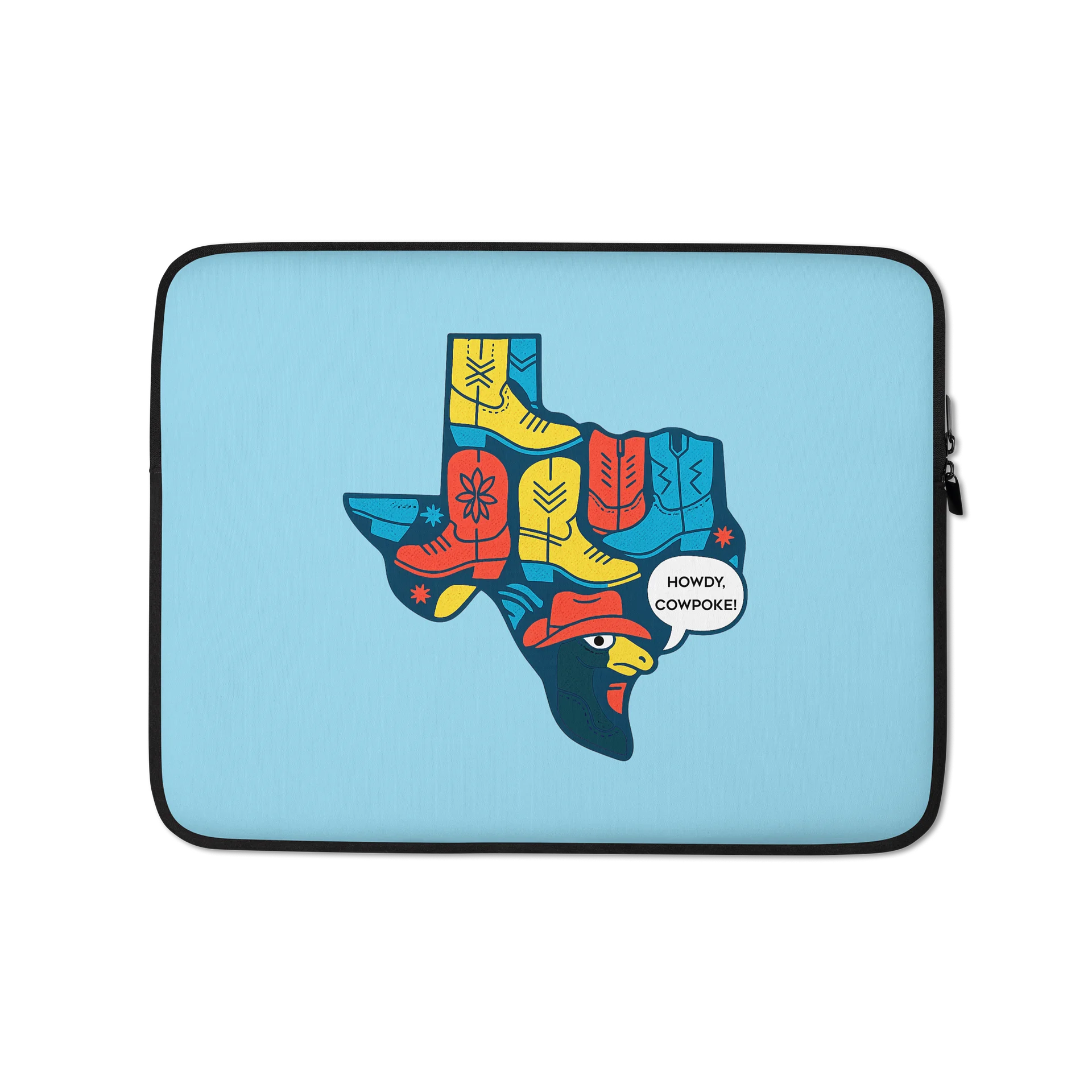 "Howdy, Cowpoke!" Cowboy Hat Duck Texas State Shaped Light Blue Laptop Sleeve product image (1)