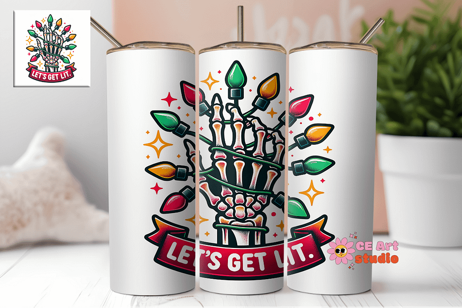 Let's Get Lit Skeleton Hand Tumbler Wrap PNG product image (1)