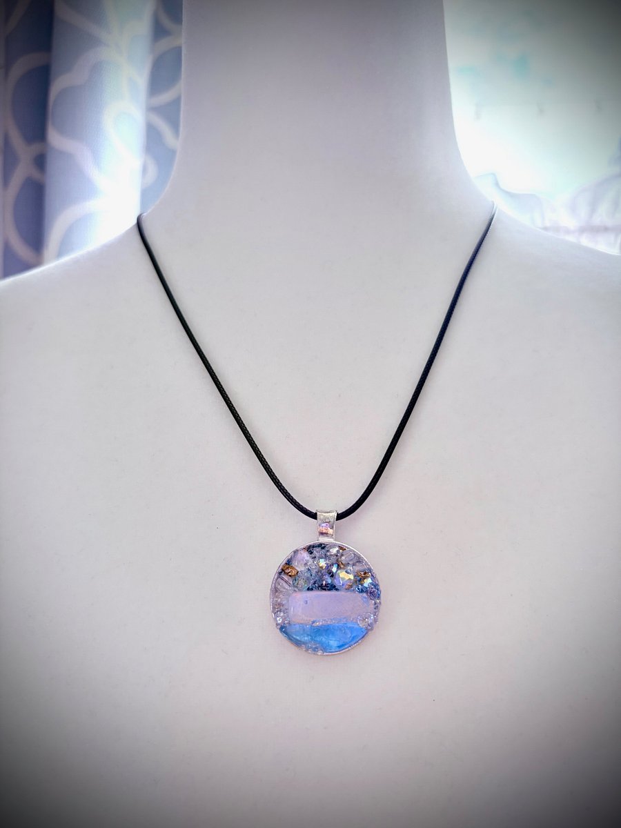 Mixed Metal Horizon Sea Glass Pendant Necklace | Handmade Bead & Sea Glass Art | Coastal Charm Jewelry by Monique Faella Designs™ | MFD-00227 product image (3)