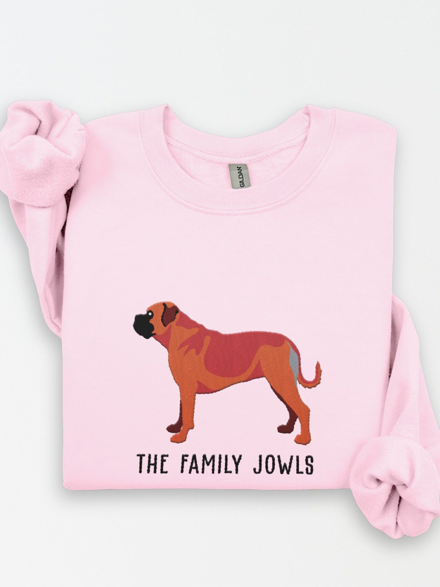 The Family Jowls Sweatshirt(Embroidered) of a Bullmastiff(Red) product image (1)