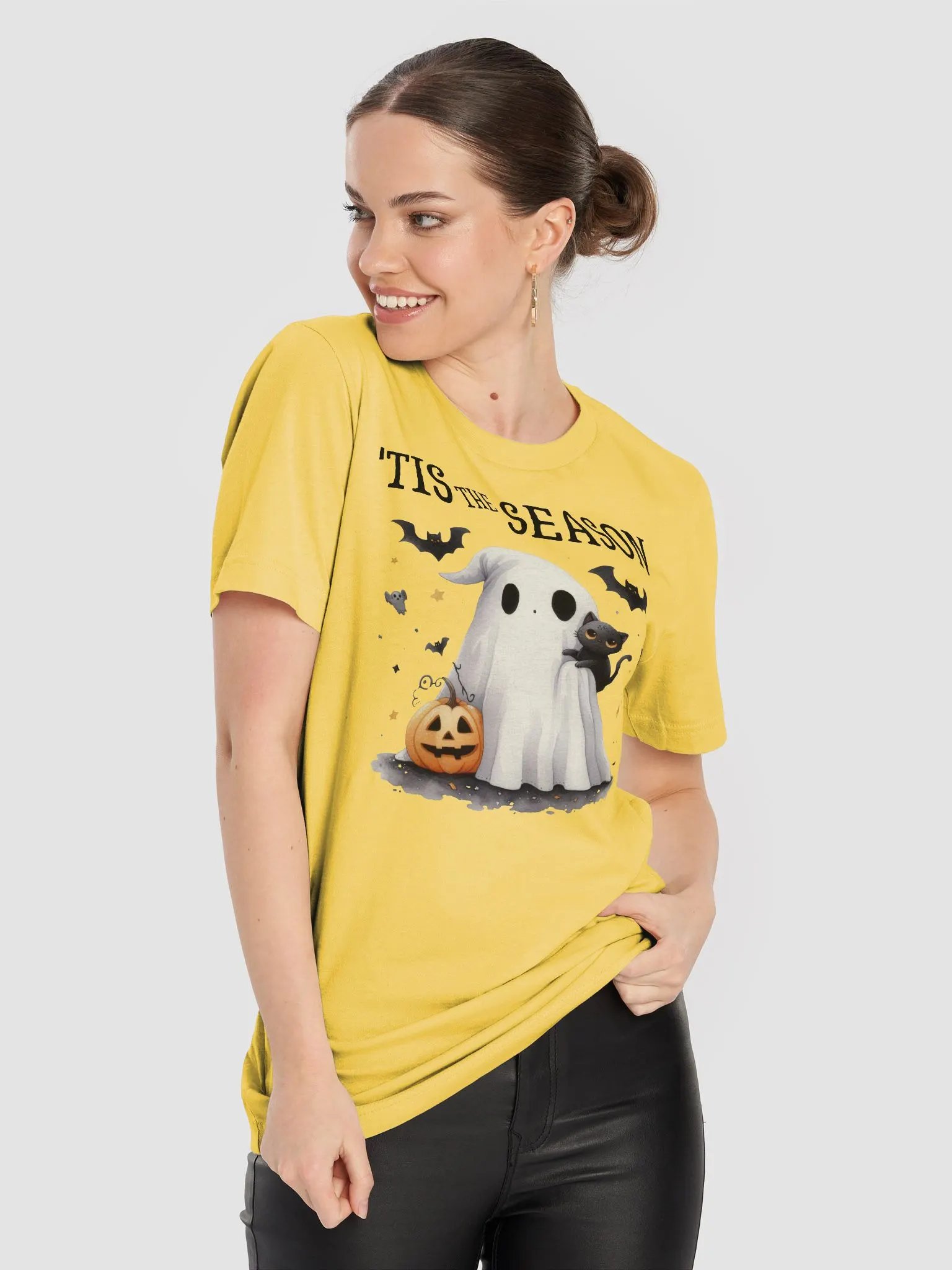 Cute Ghost & Black Cat Halloween T-Shirt product image (9)