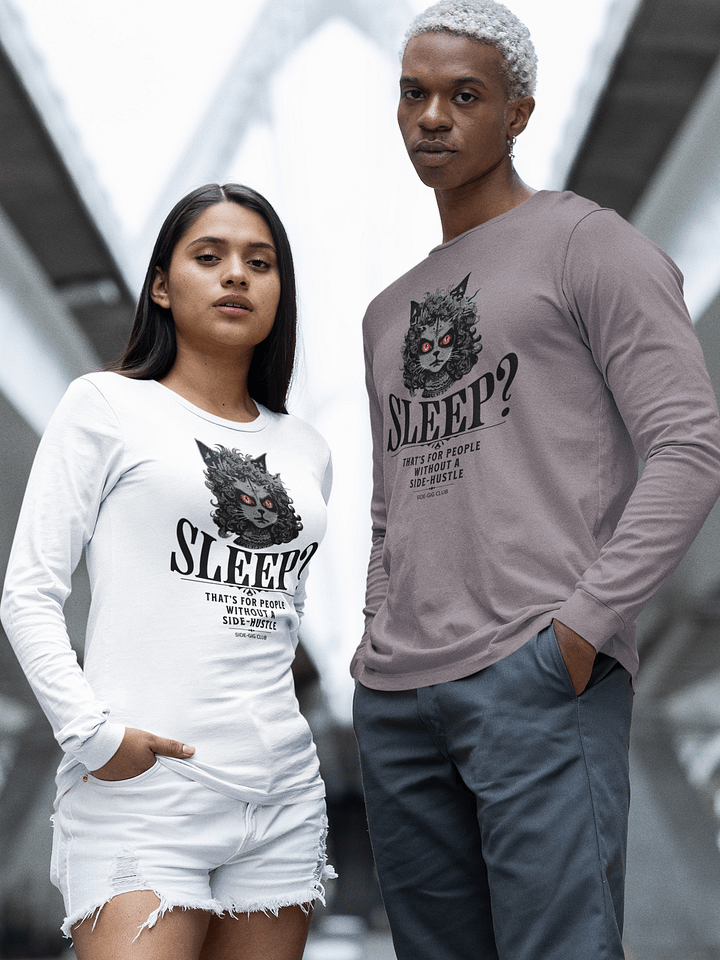 Sleepless Hustle: No Sleep, Just Side-Gigs Long Sleeve Tee in Vivid Black product image (1)