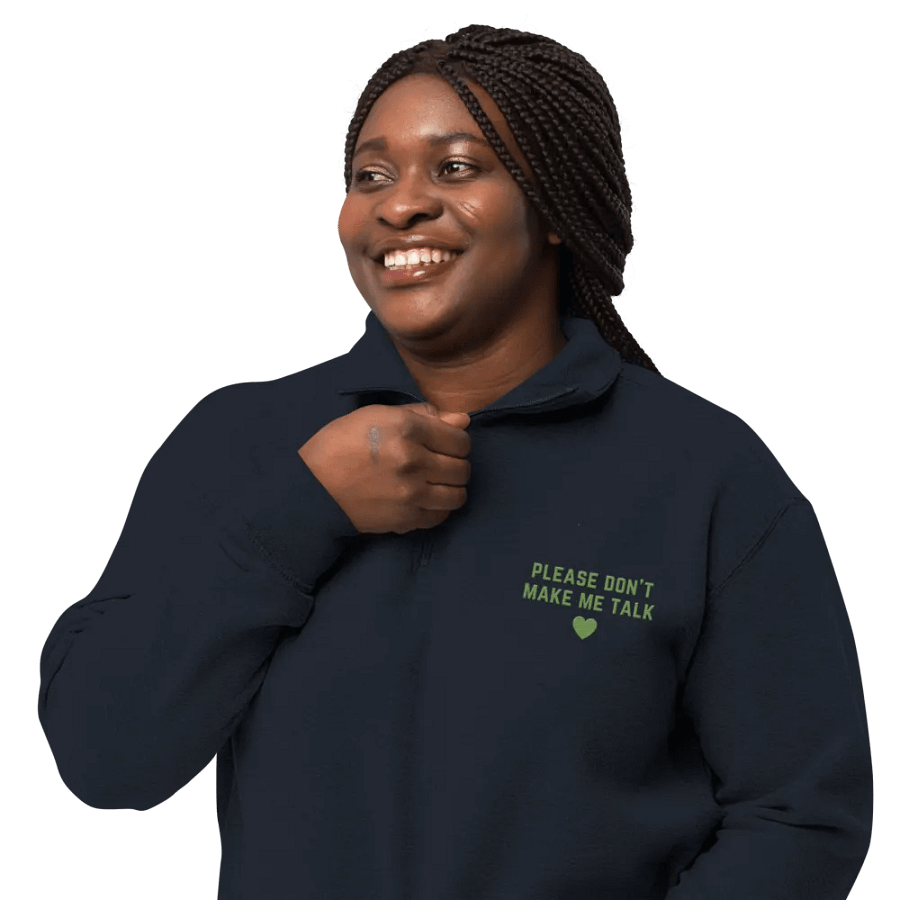 PLEASE DON'T MAKE ME TALK (lime) embroidered quarter zip product image (13)