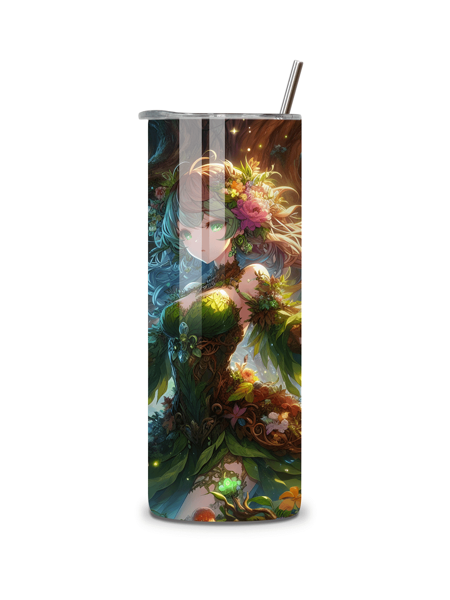 Elemental Anime Girl 20oz Skinny Tumblers with Metal Straws – Fire, Water, Earth, and Wind Designs – Double-Walled Insulated Stainless Steel Tumbler, Gift for Anime Fans and Nature Lovers (Earth) product image (5)